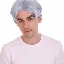 HPO K-Pop | Men's Short Straight Middle Part Grey K Pop Cosplay Wig | Premium Breathable Capless Cap