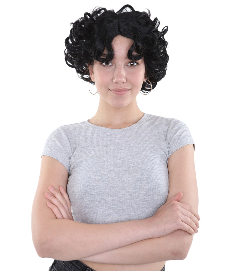 HPO Womens Ritzy Wig | Black Short Curly TV/Movie Wig | Premium Breathable Capless Cap Men's