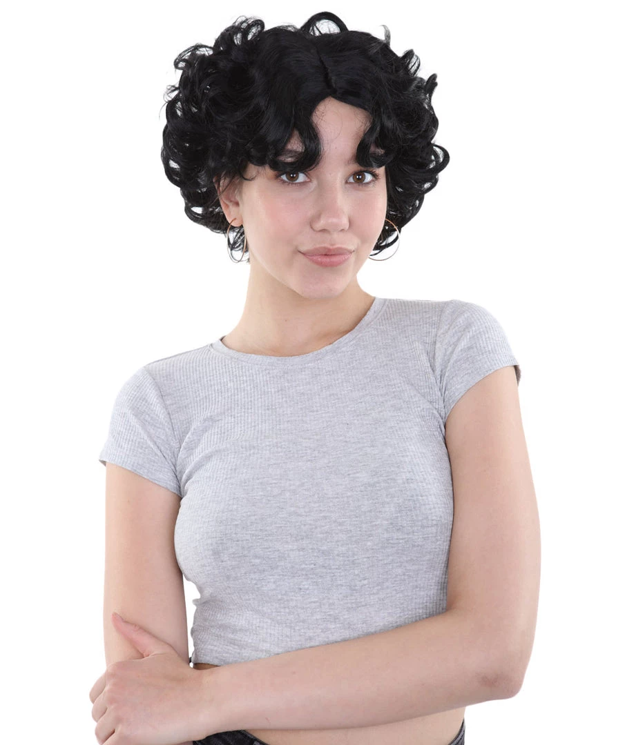 HPO Womens Ritzy Wig | Black Short Curly TV/Movie Wig | Premium Breathable Capless Cap Men's