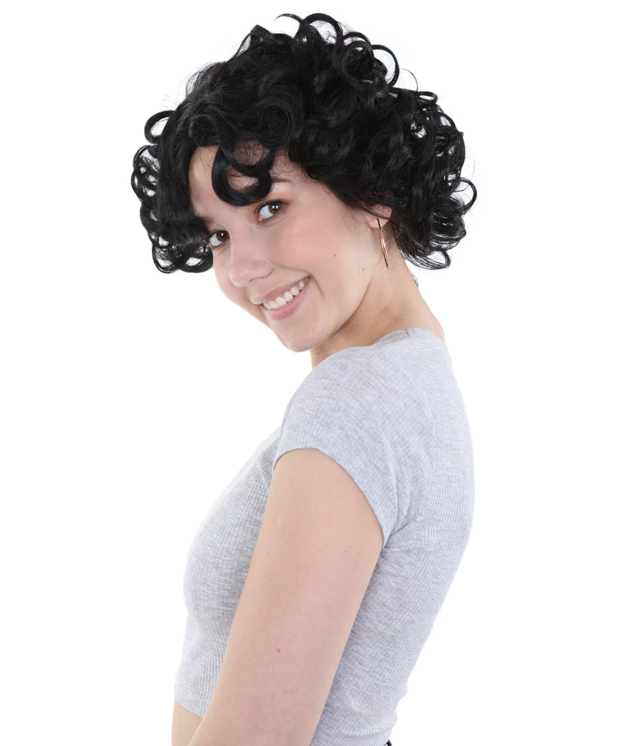 HPO Womens Ritzy Wig | Black Short Curly TV/Movie Wig | Premium Breathable Capless Cap Men's