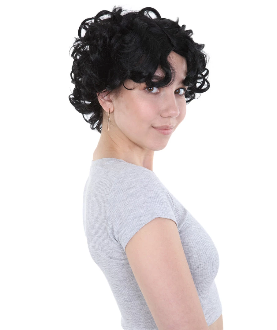 HPO Womens Ritzy Wig | Black Short Curly TV/Movie Wig | Premium Breathable Capless Cap Men's