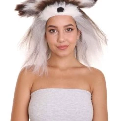 HPO Furry Dog Collection | Women's White And Brown Straight Furry Dog Costume Cosplay Wig | Premium Breathable Capless Cap