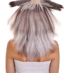 HPO Furry Dog Collection | Women's White And Brown Straight Furry Dog Costume Cosplay Wig | Premium Breathable Capless Cap
