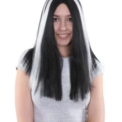 HPO Men's Medium Vampiress Womens Wig | Thick Black & White Wig | Premium Breathable Capless Cap