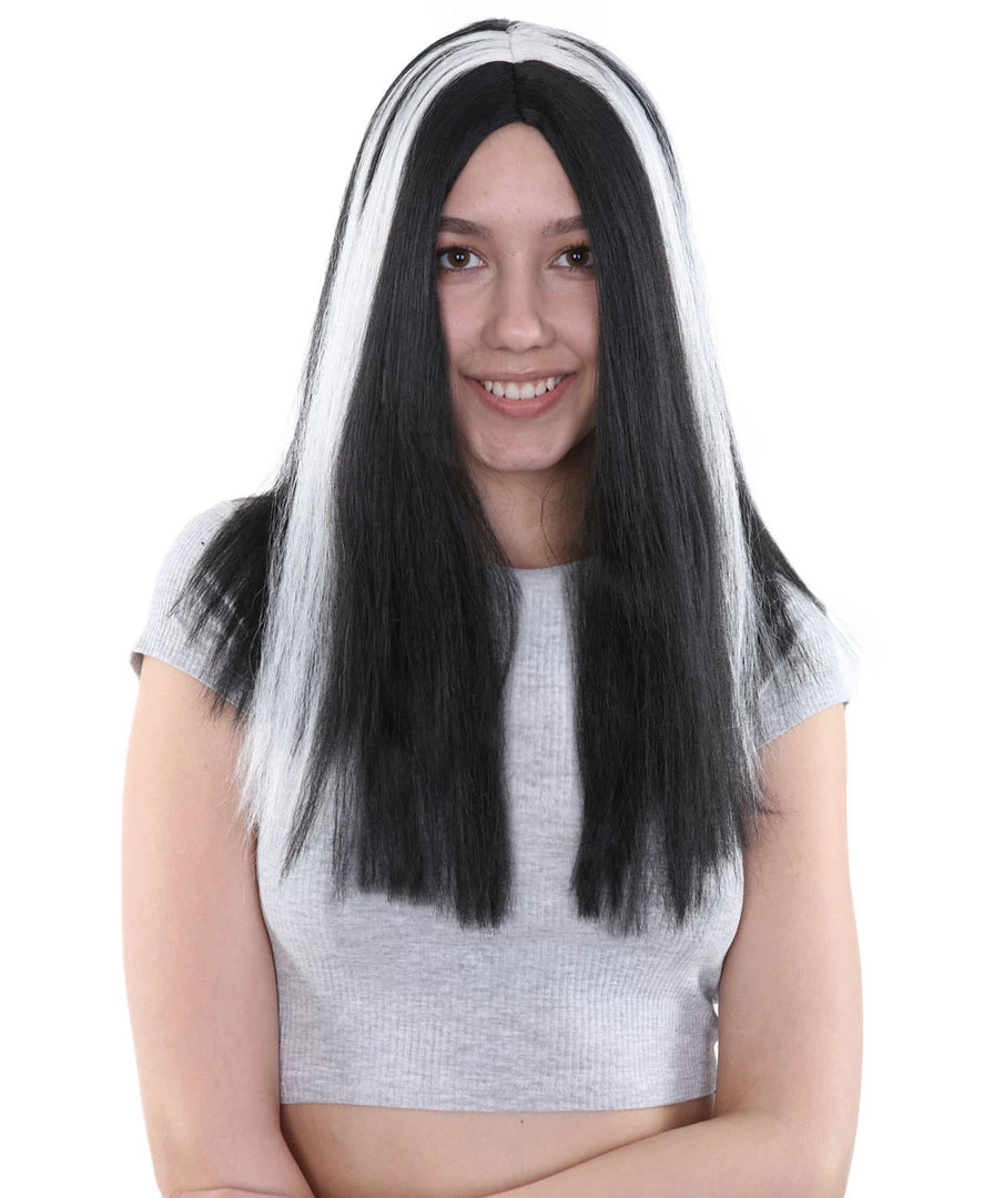 HPO Men's Medium Vampiress Womens Wig | Thick Black & White Wig | Premium Breathable Capless Cap