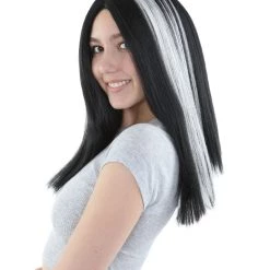 HPO Men's Medium Vampiress Womens Wig | Thick Black & White Wig | Premium Breathable Capless Cap