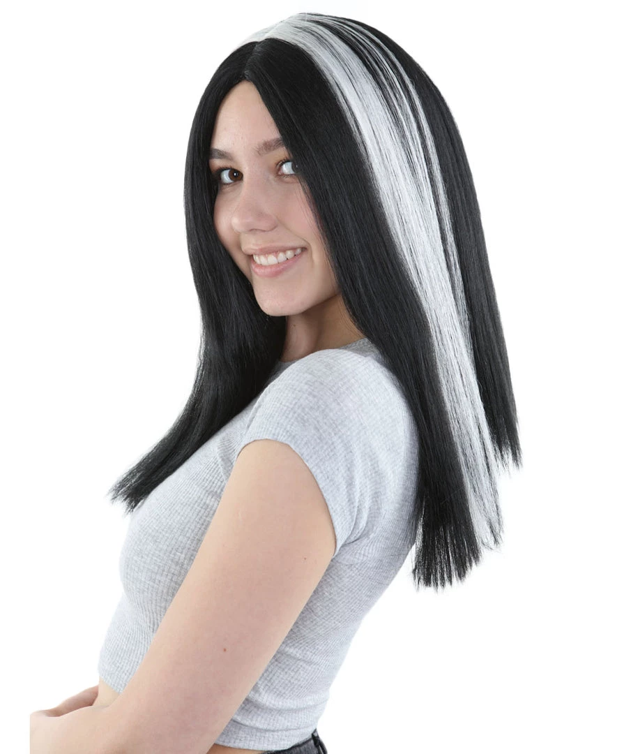 HPO Men's Medium Vampiress Womens Wig | Thick Black & White Wig | Premium Breathable Capless Cap