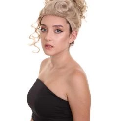 HPO Womens Short Length Blonde Curly Pinned Up Calm Down Cosplay Wig | Premium Breathable Capless Cap Women's