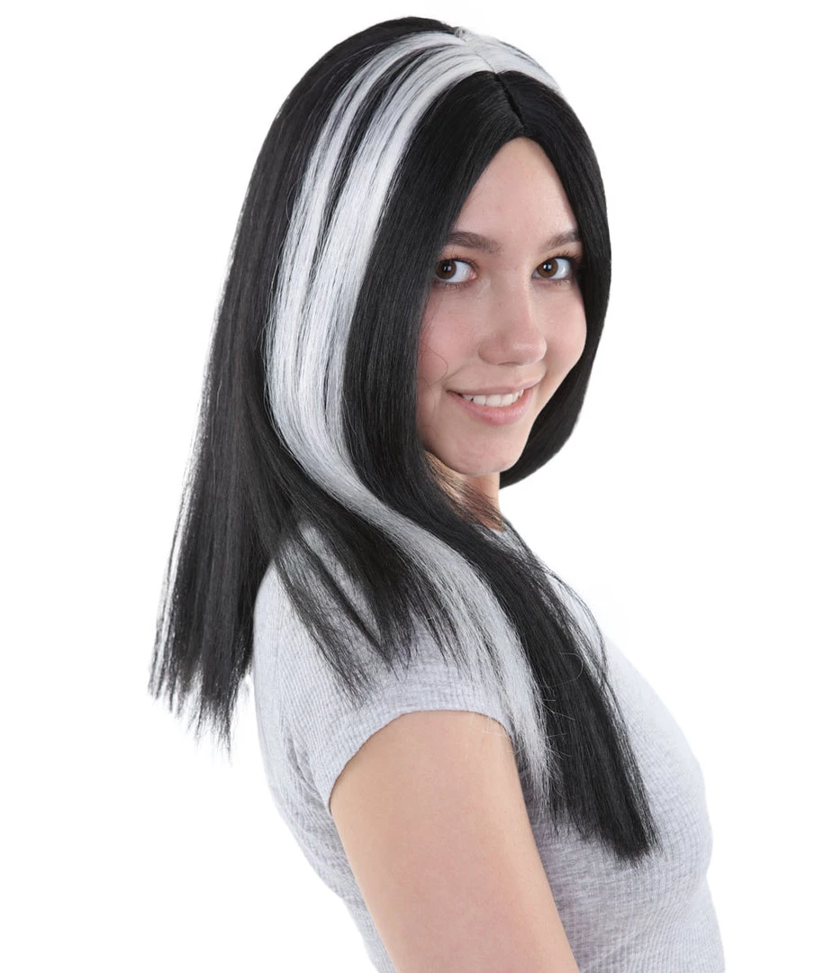 HPO Men's Medium Vampiress Womens Wig | Thick Black & White Wig | Premium Breathable Capless Cap