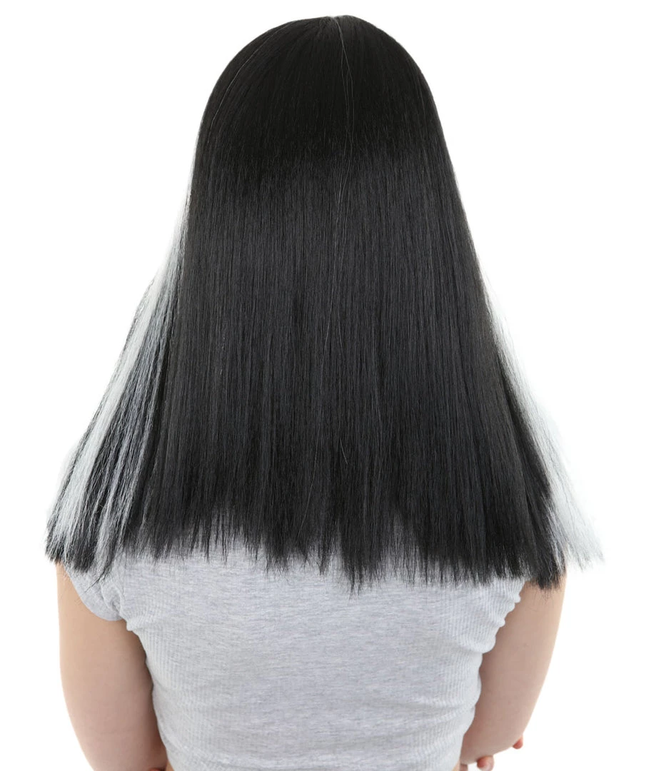 HPO Men's Medium Vampiress Womens Wig | Thick Black & White Wig | Premium Breathable Capless Cap