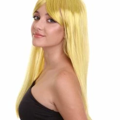 HPO Yellow Cosplay Long Straight Womens Wig | Sexy Cosplay Party Halloween Wig | Premium Breathable Capless Cap