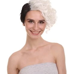 HPO Womens Wig TV/Movie Short Black & White Fancy Cosplay Halloween Wig | Premium Breathable Capless Cap
