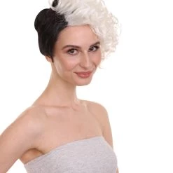 HPO Womens Wig TV/Movie Short Black & White Fancy Cosplay Halloween Wig | Premium Breathable Capless Cap