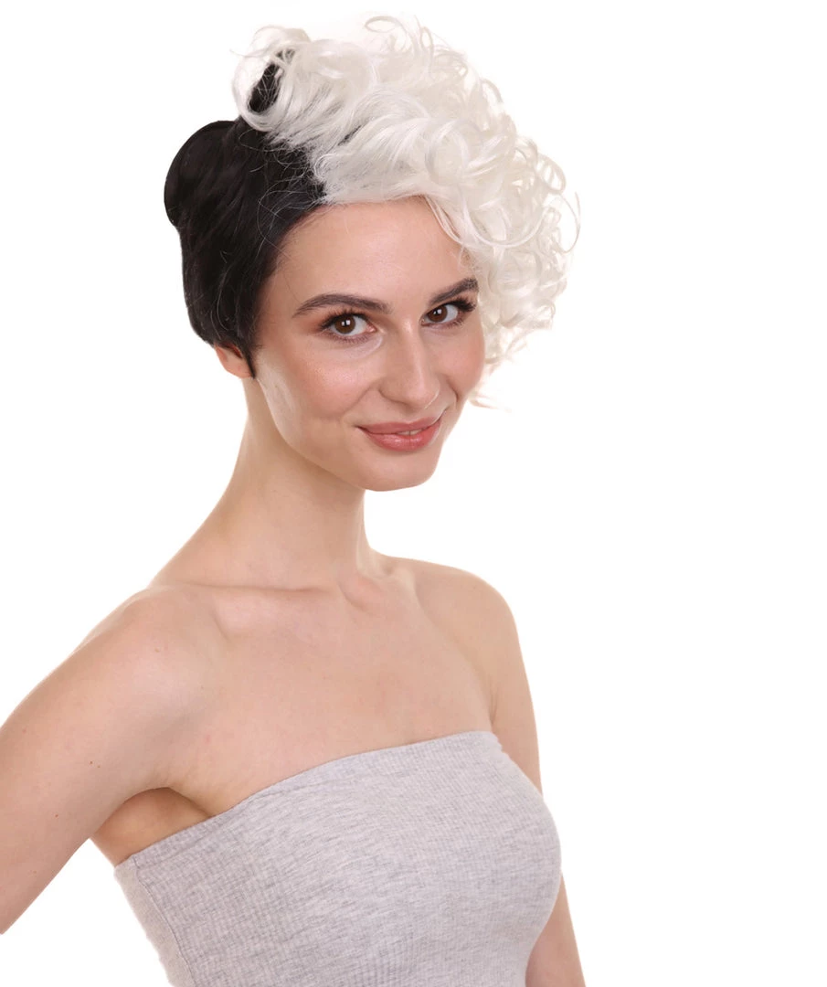 HPO Womens Wig TV/Movie Short Black & White Fancy Cosplay Halloween Wig | Premium Breathable Capless Cap