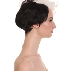 HPO Womens Wig TV/Movie Short Black & White Fancy Cosplay Halloween Wig | Premium Breathable Capless Cap