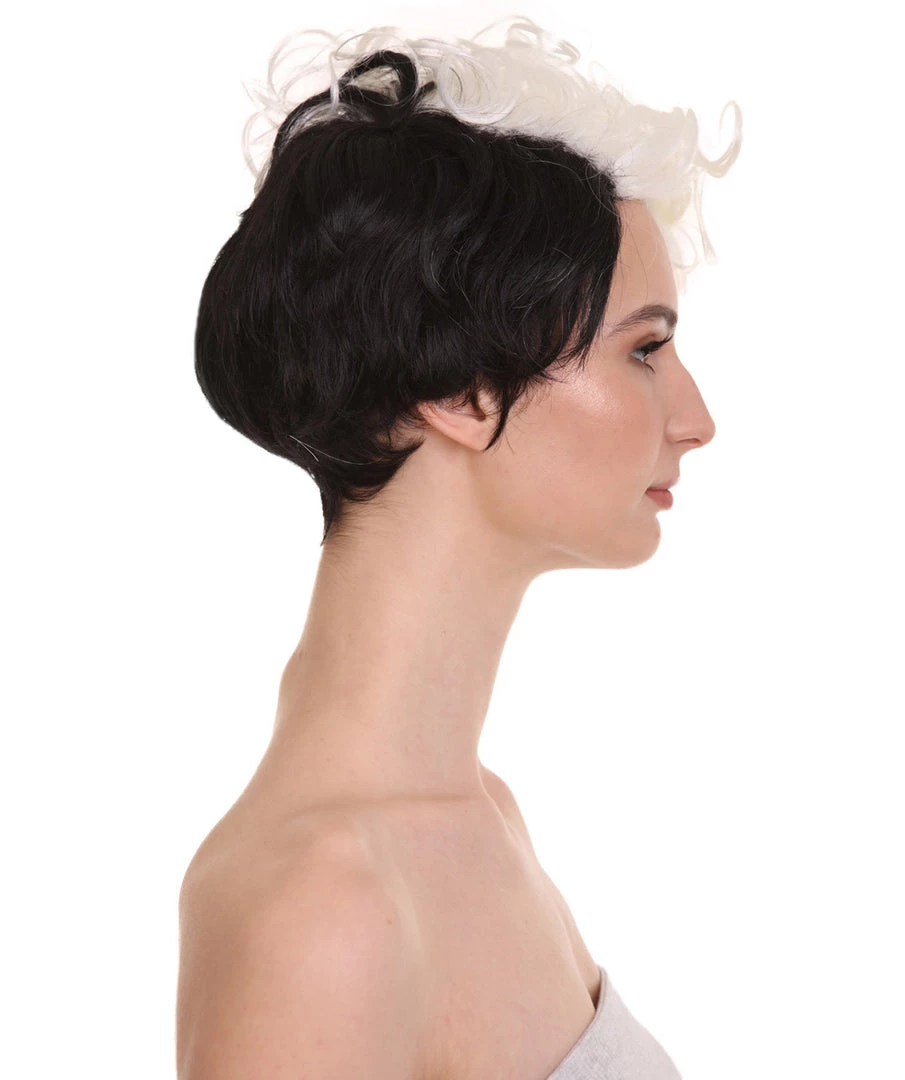 HPO Womens Wig TV/Movie Short Black & White Fancy Cosplay Halloween Wig | Premium Breathable Capless Cap
