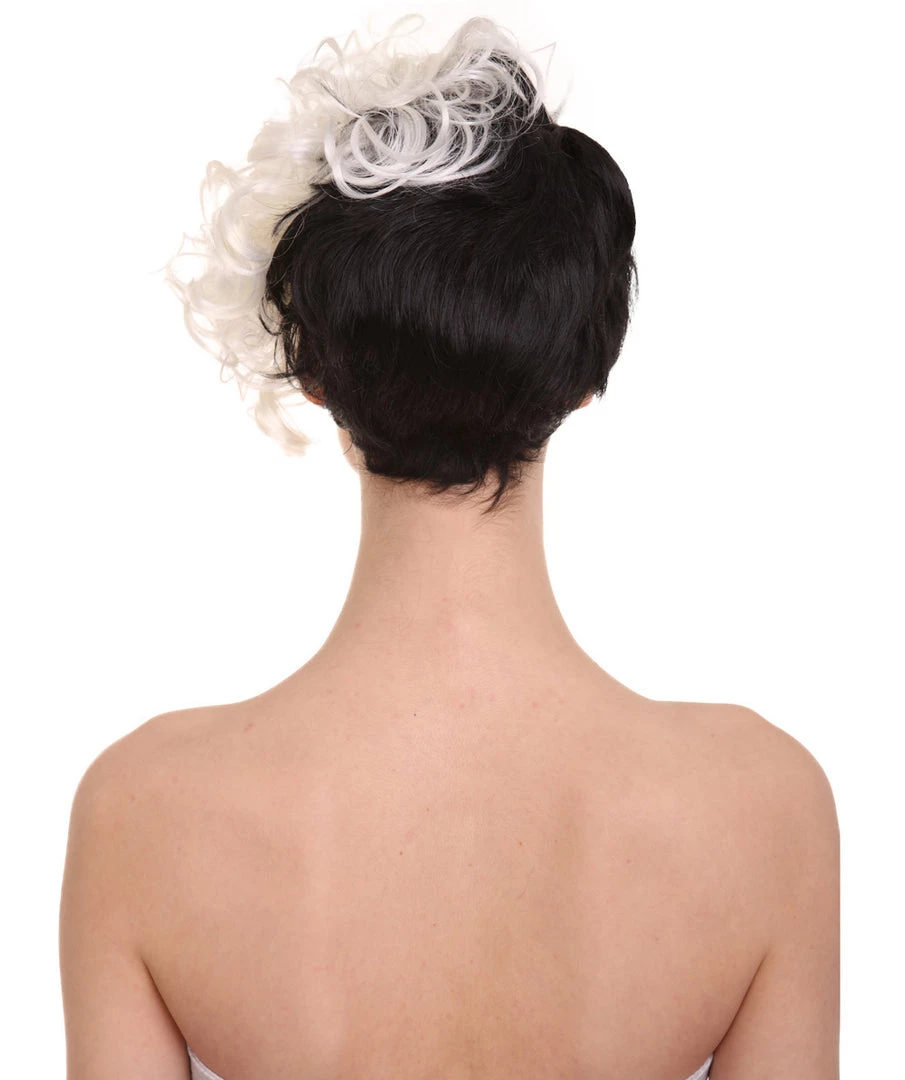 HPO Womens Wig TV/Movie Short Black & White Fancy Cosplay Halloween Wig | Premium Breathable Capless Cap