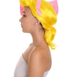 HPO Women's Animation Style Wig With Bow | Yellow Wigs | Premium Breathable Capless Cap