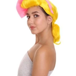HPO Women's Animation Style Wig With Bow | Yellow Wigs | Premium Breathable Capless Cap