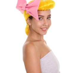 HPO Women's Animation Style Wig With Bow | Yellow Wigs | Premium Breathable Capless Cap