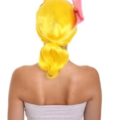 HPO Women's Animation Style Wig With Bow | Yellow Wigs | Premium Breathable Capless Cap