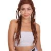 HPO Women's Long Length No Part Brown Braided Cosplay Wig | Premium Breathable Capless Cap