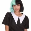 HPO Women's Shoulder Length Contrasting Two Tone Artist Wig - Soft Mint Green And Jet Black Hair - Capless Cap Design