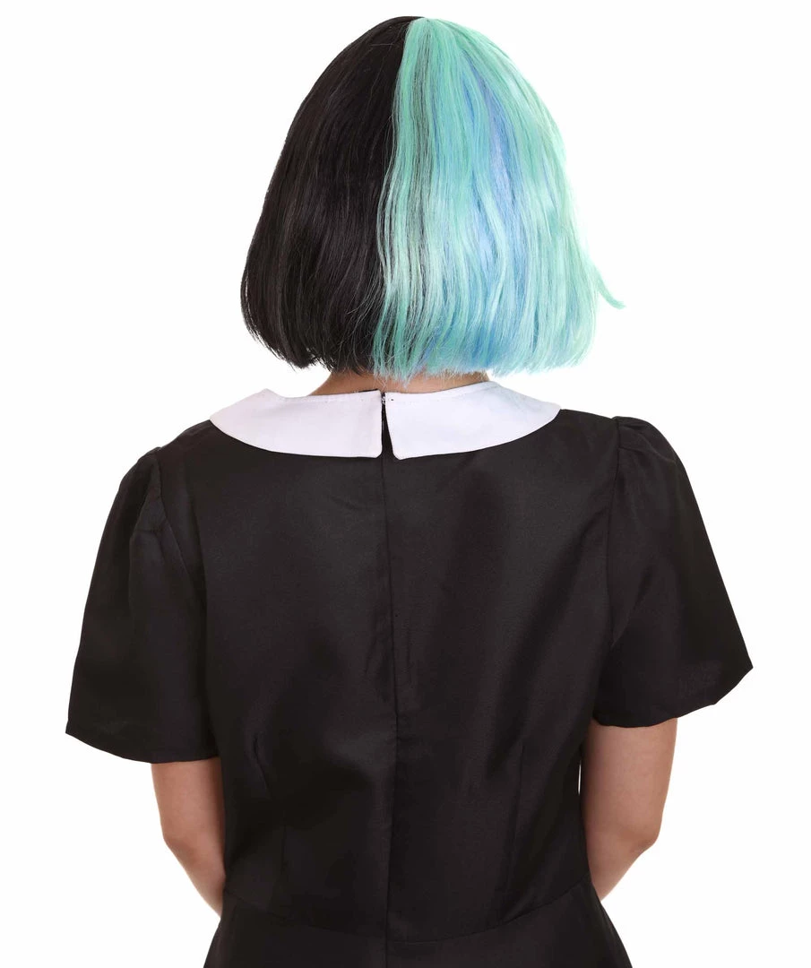 HPO Women's Shoulder Length Contrasting Two Tone Artist Wig - Soft Mint Green And Jet Black Hair - Capless Cap Design