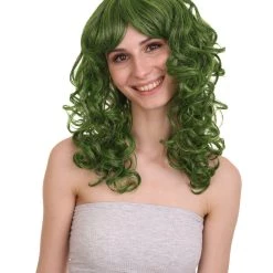 HPO Women's Long Green Womens Wig | Stage Event Party Ready Colorful Wig | Premium Breathable Capless Cap