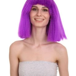 HPO Australian Singer Womens Wig | Neon Purple Celebrity Wigs | Premium Breathable Capless Cap Women's