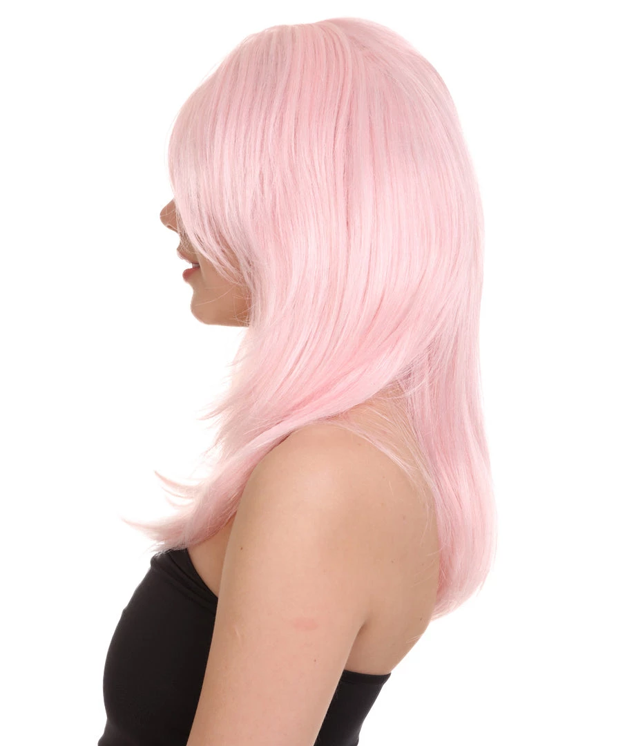 HPO Pastel Pink Jem Womens Wig | Party Ready Fancy Cosplay Halloween Wig | Premium Breathable Capless Cap