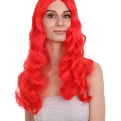 HPO Men's Womens Sea Princess | Red Long TV/Movie Wig | Premium Breathable Capless Cap