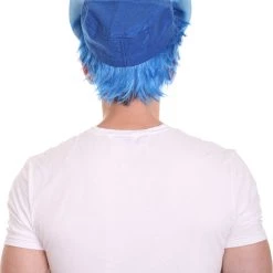 HPO Men's Medium Length Middle Part Blue Straight Wig With Blue Ears