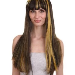 HPO Monster Womens Wig | Black Gold Long Cosplay Halloween Wig | Premium Breathable Capless Cap