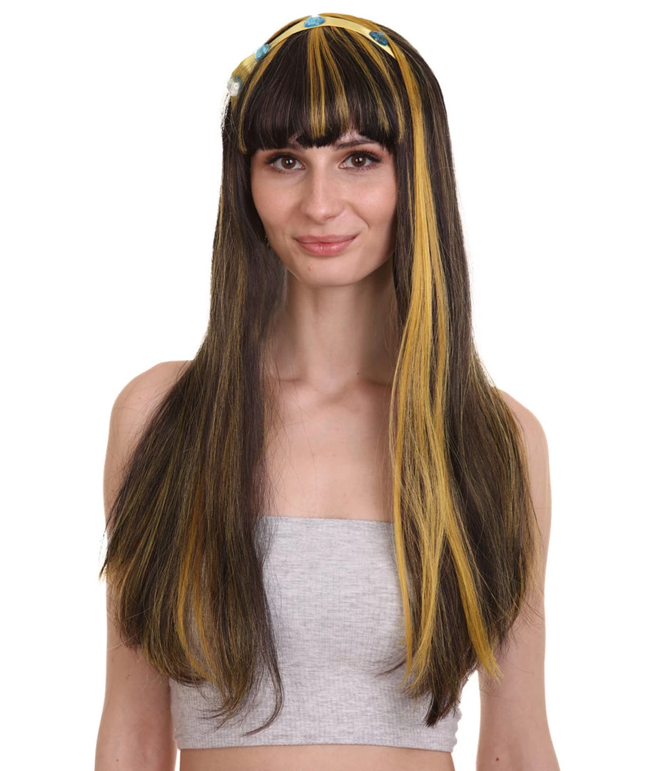 HPO Monster Womens Wig | Black Gold Long Cosplay Halloween Wig | Premium Breathable Capless Cap
