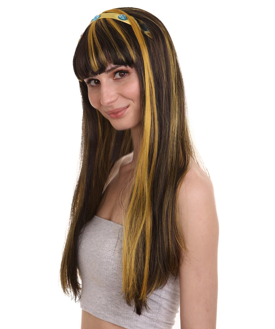 HPO Monster Womens Wig | Black Gold Long Cosplay Halloween Wig | Premium Breathable Capless Cap