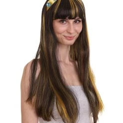 HPO Monster Womens Wig | Black Gold Long Cosplay Halloween Wig | Premium Breathable Capless Cap