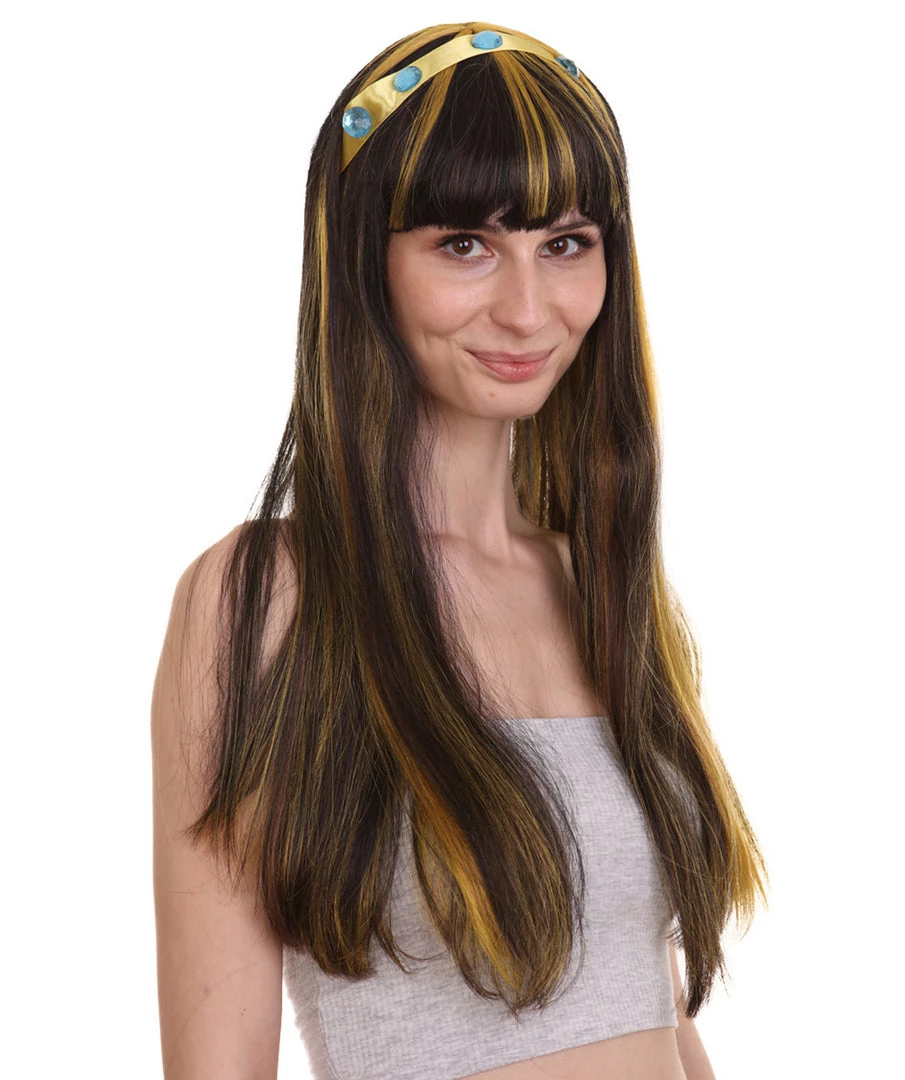 HPO Monster Womens Wig | Black Gold Long Cosplay Halloween Wig | Premium Breathable Capless Cap