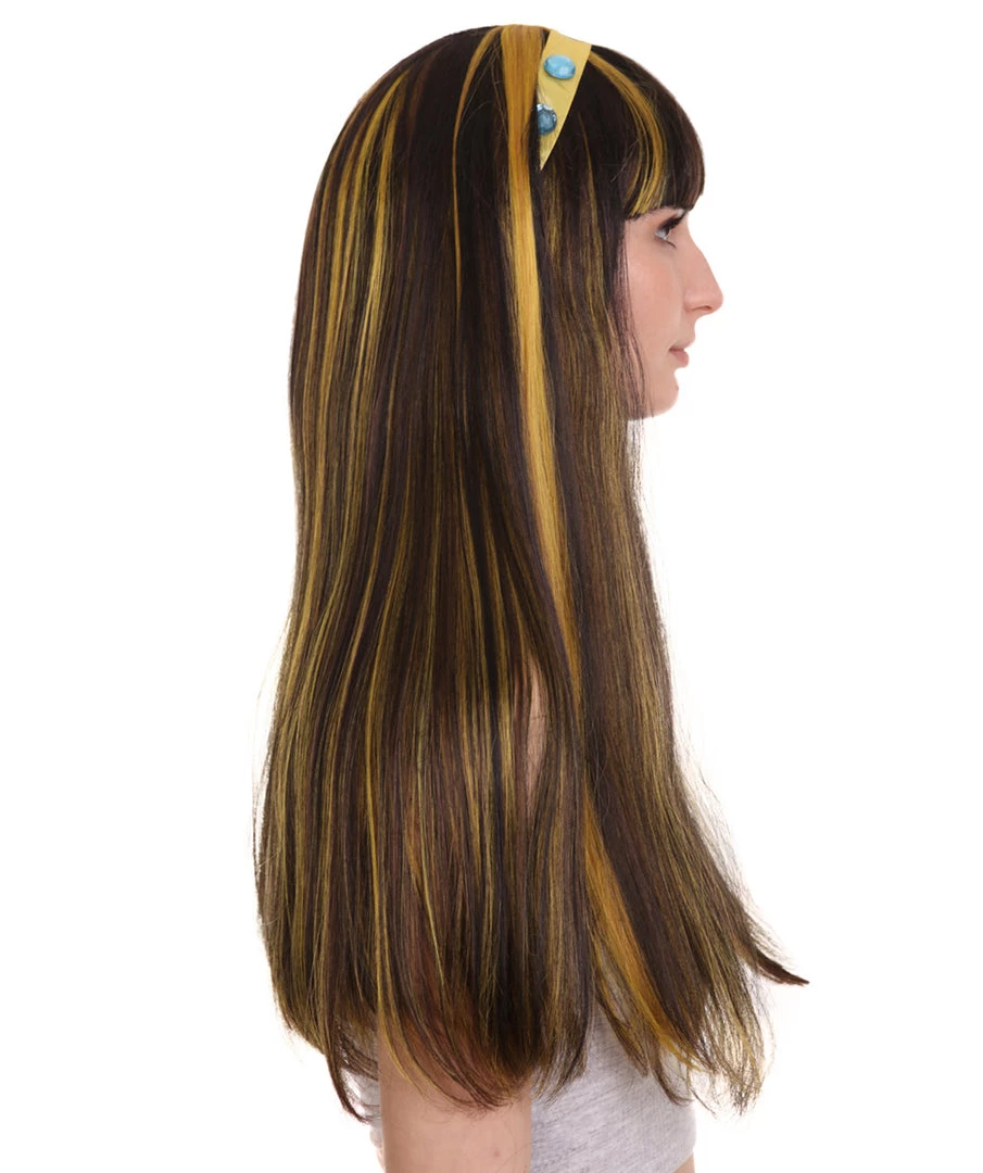 HPO Monster Womens Wig | Black Gold Long Cosplay Halloween Wig | Premium Breathable Capless Cap