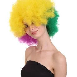 HPO Adult Women's Carnival Mardi Gras Tri-Color Wig | Jumbo Afro Cosplay Halloween Wig | Premium Breathable Capless Cap