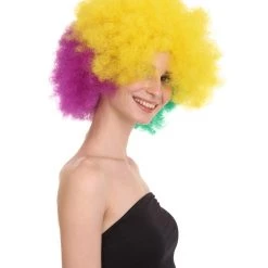 HPO Adult Women's Carnival Mardi Gras Tri-Color Wig | Jumbo Afro Cosplay Halloween Wig | Premium Breathable Capless Cap