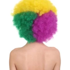 HPO Adult Women's Carnival Mardi Gras Tri-Color Wig | Jumbo Afro Cosplay Halloween Wig | Premium Breathable Capless Cap