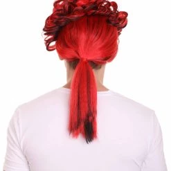 HPO Men's Mens Colonial Mens Long Red And Black Historical Wigs | Premium Breathable Capless Cap