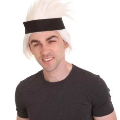 HPO Ninja Anime | Men's Short Straight Spiked Grey Cosplay Wig With Headband | Premium Breathable Capless Cap