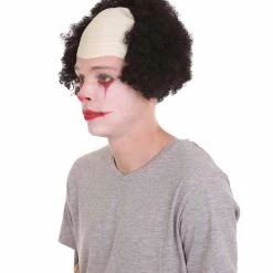 HPO Men's Half Bald Head Curly Men Wig, Black