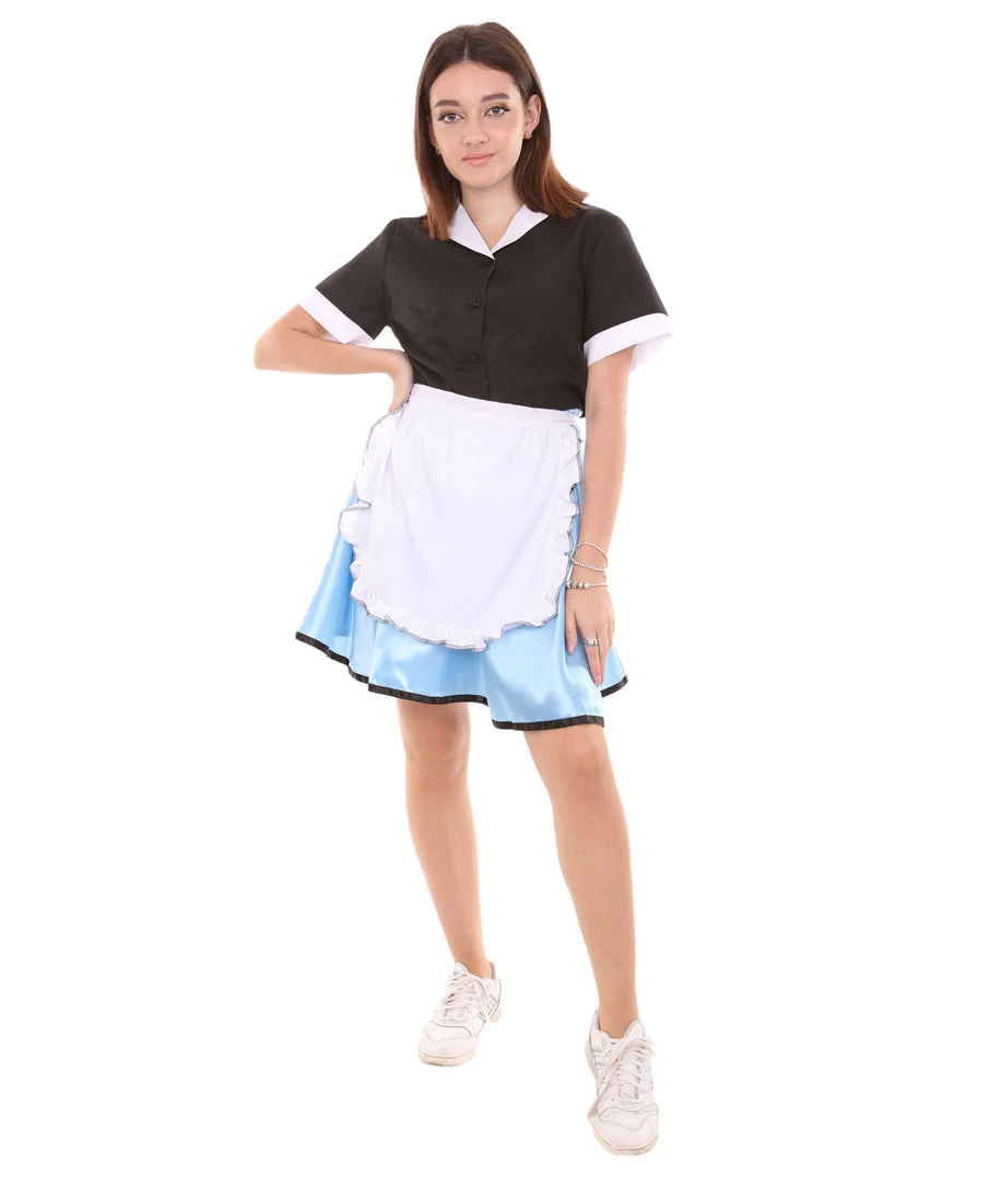HPO Adult Women's 50's Car Hop Girl Waitress Costume | Black And Blue Cosplay Costume