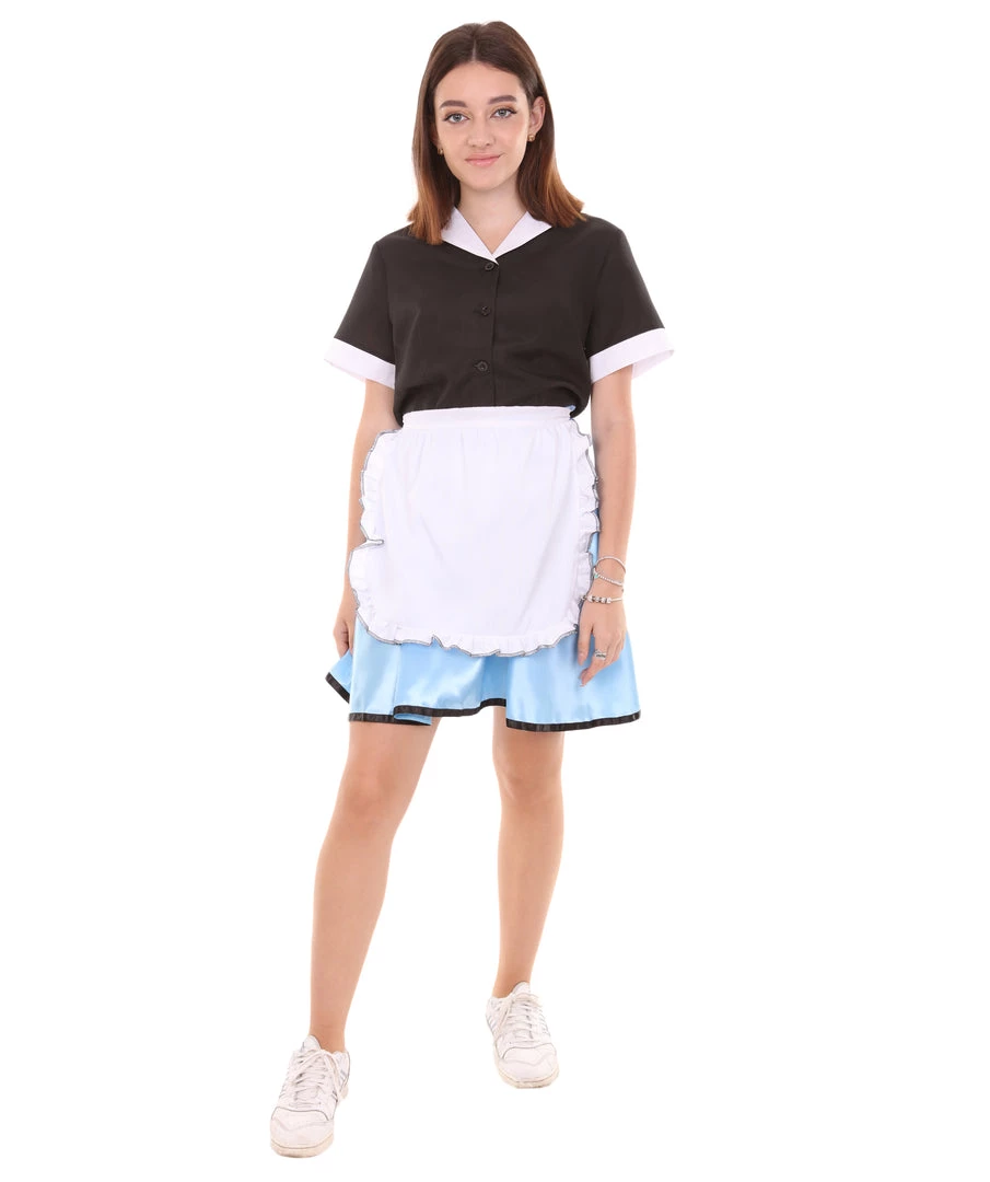 HPO Adult Women's 50's Car Hop Girl Waitress Costume | Black And Blue Cosplay Costume