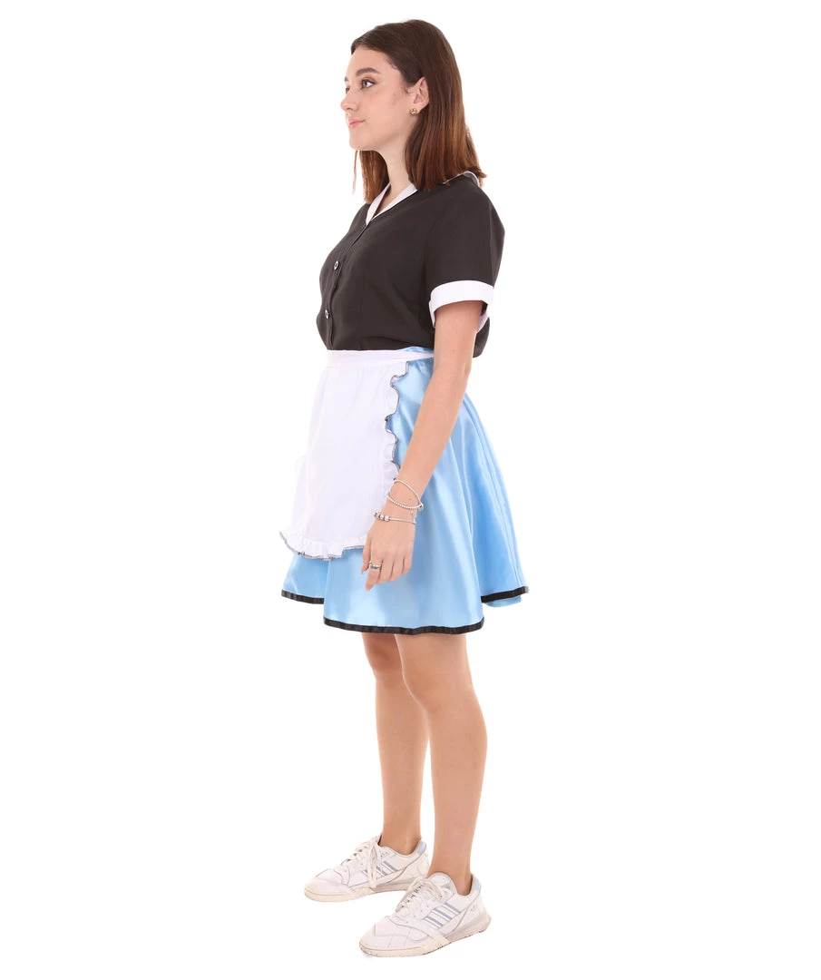 HPO Adult Women's 50's Car Hop Girl Waitress Costume | Black And Blue Cosplay Costume