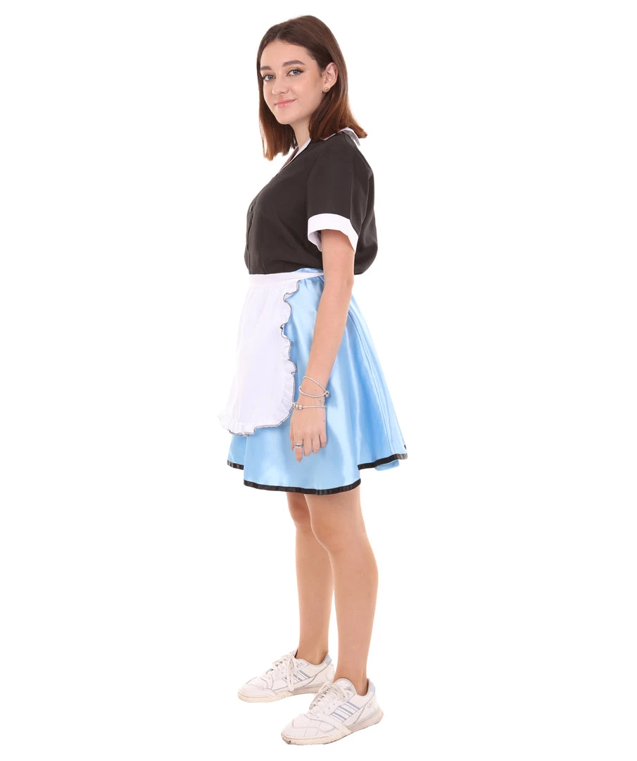 HPO Adult Women's 50's Car Hop Girl Waitress Costume | Black And Blue Cosplay Costume