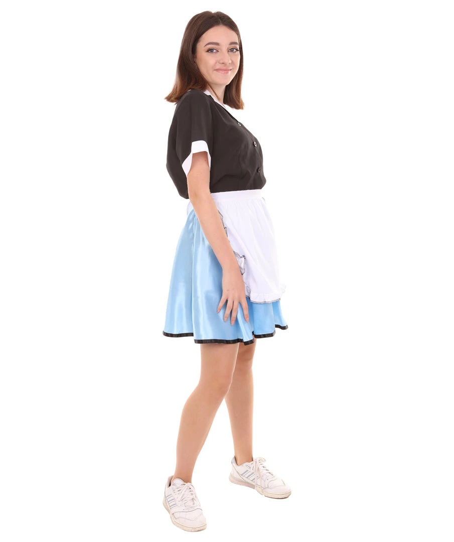 HPO Adult Women's 50's Car Hop Girl Waitress Costume | Black And Blue Cosplay Costume